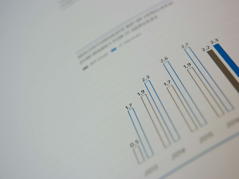 Foto einer aufgeklappten Broschüre mit Kennzahlen